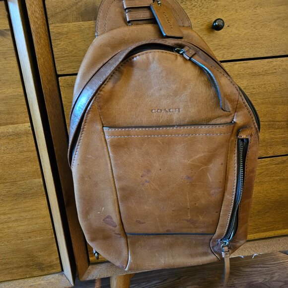 Coach Bleecker Leather Men's Sling Pack Bag- Fawn - Picture 1 of 13
